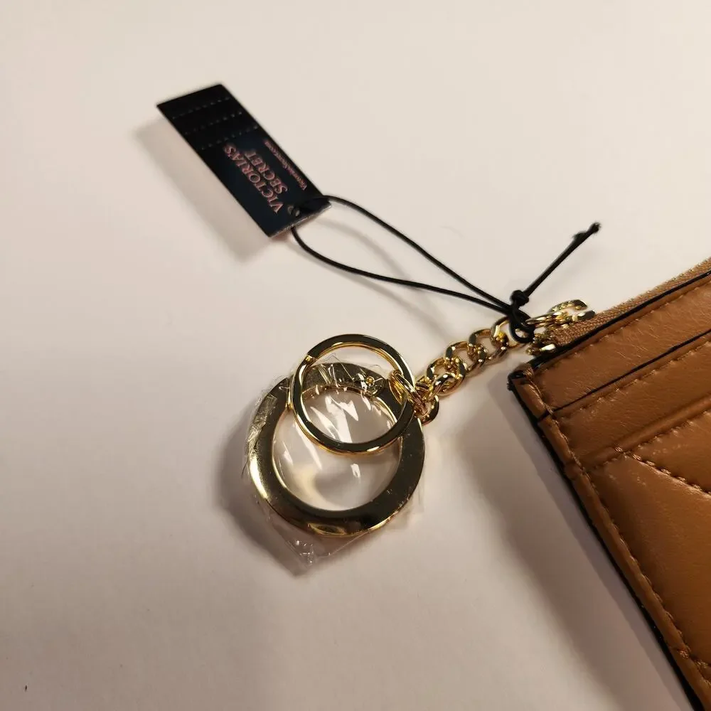 Victoria's Secret Brown Faux Leather Card Case Keychain Wallet VS Logo New - Picture 6 of 7